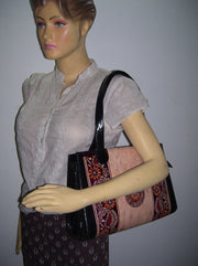 BATIK PRINT LEATHER HANDLE BAG