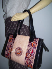 BATIK PRINT LEATHER HANDLE BAG