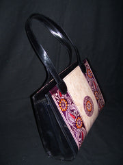 BATIK PRINT LEATHER HANDLE BAG