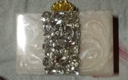 Beige Resin Heavily Studded Clutch