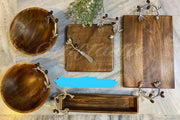 Wooden Platter for Serving Food with 2 Bowls