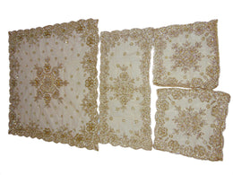 Golden sequence Bead embroidery square tablecloth