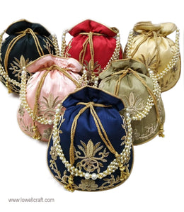 Multi color Floral Embroidery Drawstring Gift Bag