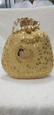 Bead Work Round Drawstring Pouch