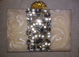 Beige Resin Heavily Studded Clutch