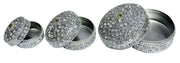 ROUND SHAPE ETHNIC GLITTER WORK JEWELERY BOXES LAC ITEM SILVER