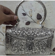 Handcrafted Silver Box Clutch Handbag Sling Bag