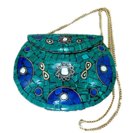 HANDMADE TIBETAN GYPSY STYLE BRASS METAL BAG  Turquoise and Coral