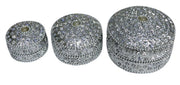 ROUND SHAPE ETHNIC GLITTER WORK JEWELERY BOXES LAC ITEM SILVER
