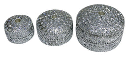 ROUND SHAPE ETHNIC GLITTER WORK JEWELERY BOXES LAC ITEM SILVER