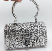 Handcrafted Silver Box Clutch Handbag Sling Bag
