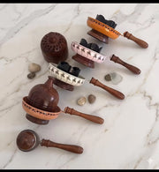 Wooden base &Handle Steel Charcoal Incense Burner with wood lid
