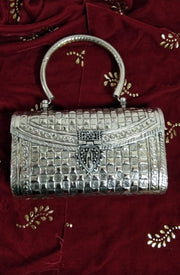 Handcrafted Silver Box Clutch Handbag Sling Bag