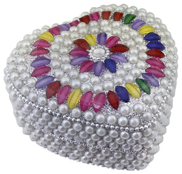 COLOURFULL HEART SHAPE BEADED JEWELERY BOX FOR RING,NECLACE & EARRING