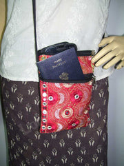 MIRROR & ZARI  EMBROIDERY BORDER MOBILE & PASSPORT BAG