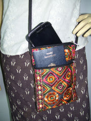 MIRROR & ZARI  EMBROIDERY BORDER MOBILE & PASSPORT BAG