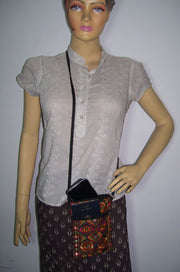 MIRROR & ZARI  EMBROIDERY BORDER MOBILE & PASSPORT BAG