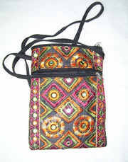 MIRROR & ZARI  EMBROIDERY BORDER MOBILE & PASSPORT BAG