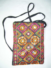 MIRROR & ZARI  EMBROIDERY BORDER MOBILE & PASSPORT BAG