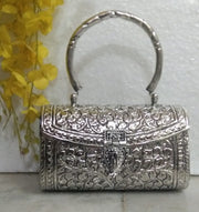 Handcrafted Silver Box Clutch Handbag Sling Bag