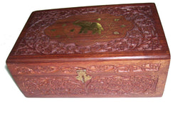 CARVING WOODEN BOX WITH BRASS INLAY  (10