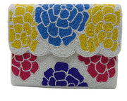 Handcrafted Multicolor Floral Scalloped Beaded Clutch Purse