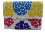 Handcrafted Multicolor Floral Scalloped Beaded Clutch Purse