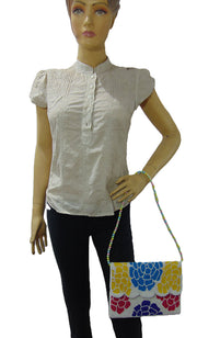 Handcrafted Multicolor Floral Scalloped Beaded Clutch Purse