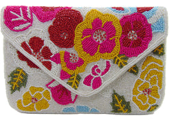Handcrafted Multicolor Floral Beaded Envelope Clutch Bag