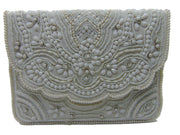 Handcrafted Ivory Floral Scalloped Beaded Envelope Clutch Bag