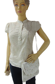 Handcrafted Ivory Floral Scalloped Beaded Envelope Clutch Bag