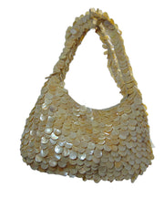 Handcrafted Mother-of-Pearl Shell Disc Crescent Hobo Bag