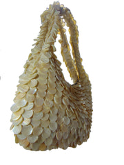 Handcrafted Mother-of-Pearl Shell Disc Crescent Hobo Bag