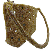 Handcrafted Midnight Black Paillette Sequin Evening Bag with Beaded Ring Handle