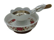 Metal Charcoal Incense Burner flower print with Wooden Handle