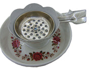 Metal Charcoal Incense Burner flower print with Wooden Handle