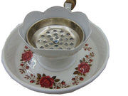 Metal Charcoal Incense Burner flower print with Wooden Handle