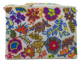 Handcrafted Multicolor Wildflower Beaded Zipper Clutch Bag