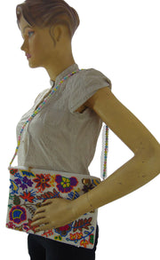 Handcrafted Multicolor Wildflower Beaded Zipper Clutch Bag