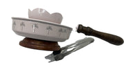 Metal Charcoal Incense Burner palm tree print with Wooden Handle