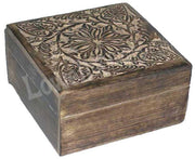 WOODEN SQUARE  CARVED BOX