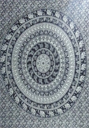 FLORAL HIPPIE ELEPHANT MANDALA TAPESTRY