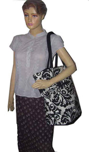 Flower Print Canvas Beach Bag