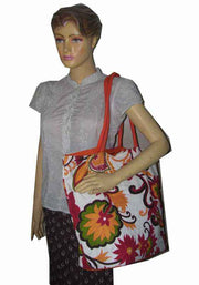 Flower Print Canvas Beach Bag