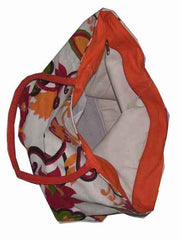 Flower Print Canvas Beach Bag