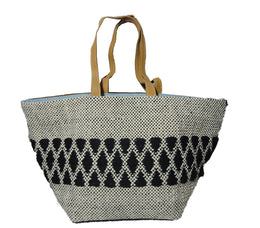 Leather handle Cotton kilim Durries Bag