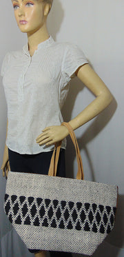 Leather handle Cotton kilim Durries Bag