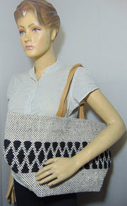 Leather handle Cotton kilim Durries Bag