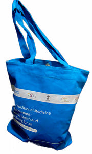 Blue Color Canvas Fabric Printed Tote Bag