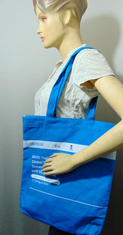 Blue Color Canvas Fabric Printed Tote Bag